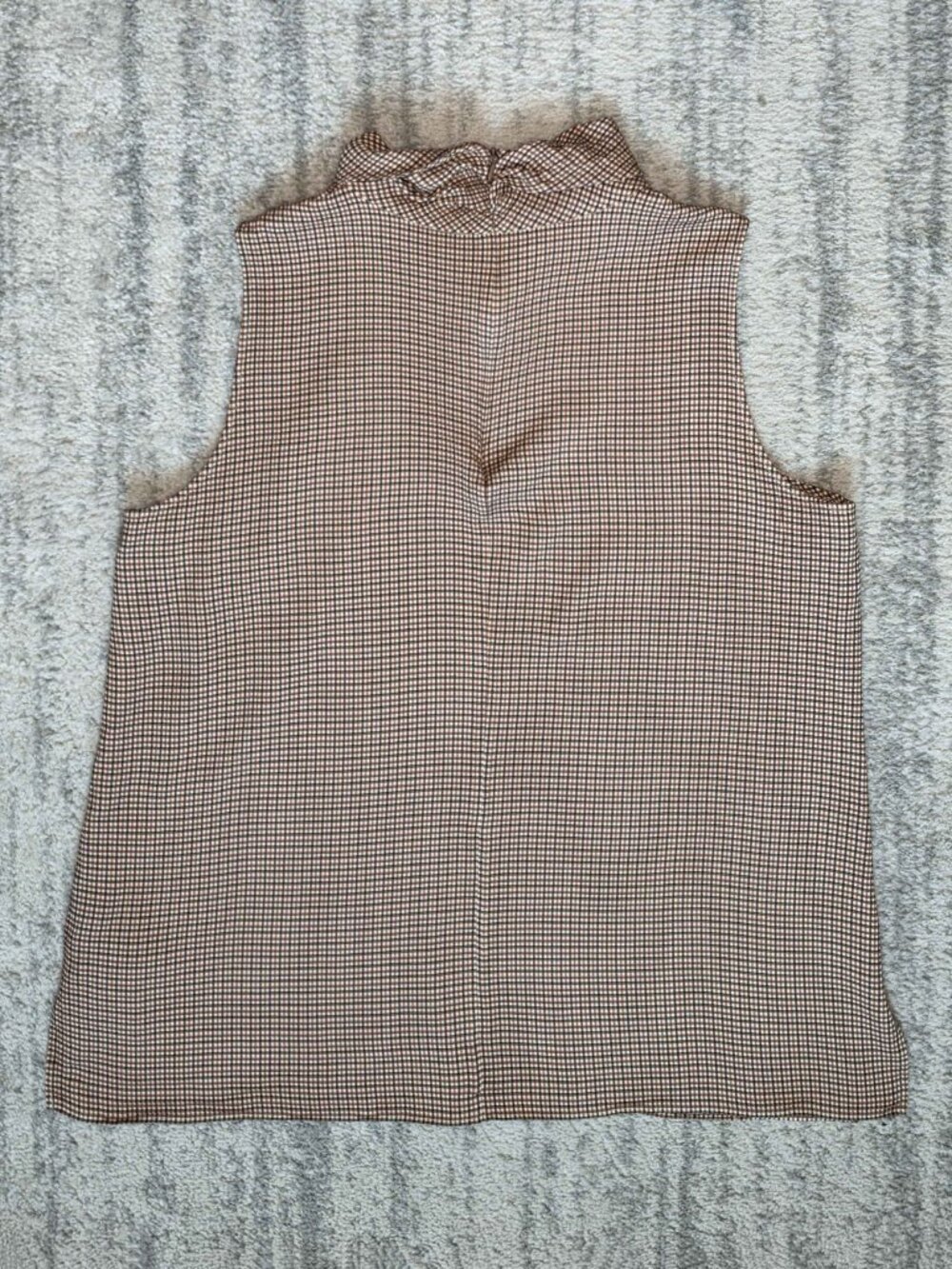Lafayette 148 Plaid Checkered Brown Tan Mock Cowl Neck Sleeveless Blouse XL - Picture 6 of 12
